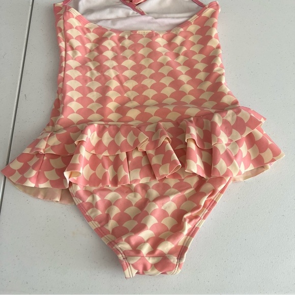 Hanna Andersson Girls Halter Swimsuit One Piece Fish Scale Skirted PinkCream 140 - Picture 5 of 10